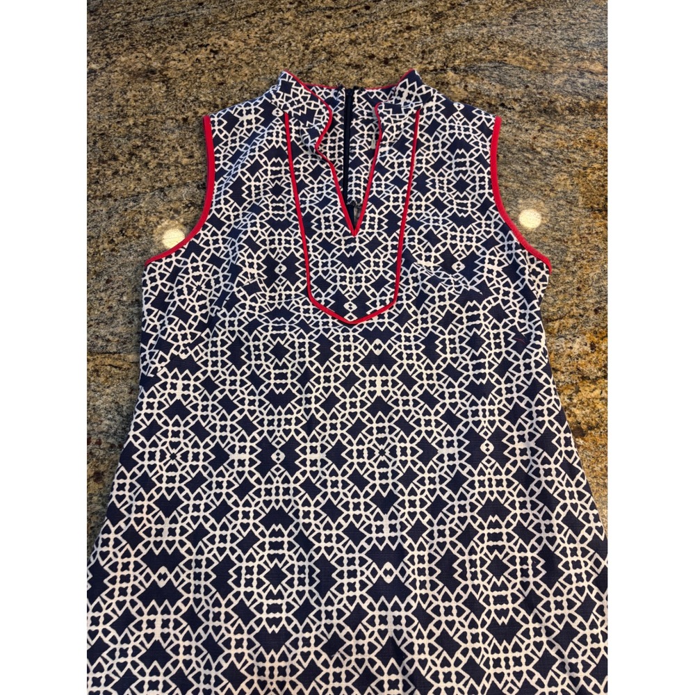 Eliza J Navy White Geometric Sleeveless Mock Neck Sheath‎ Dress Size 4 - Picture 3 of 10